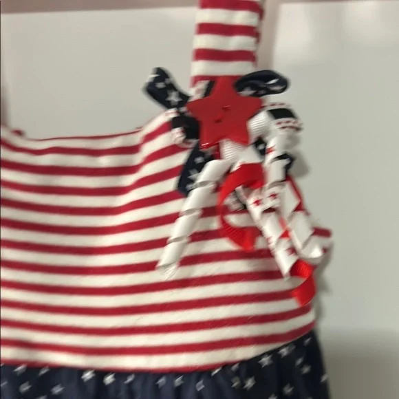 Navy Polka Dot Kids Dress with Red Stripes - Picture 9 of 9